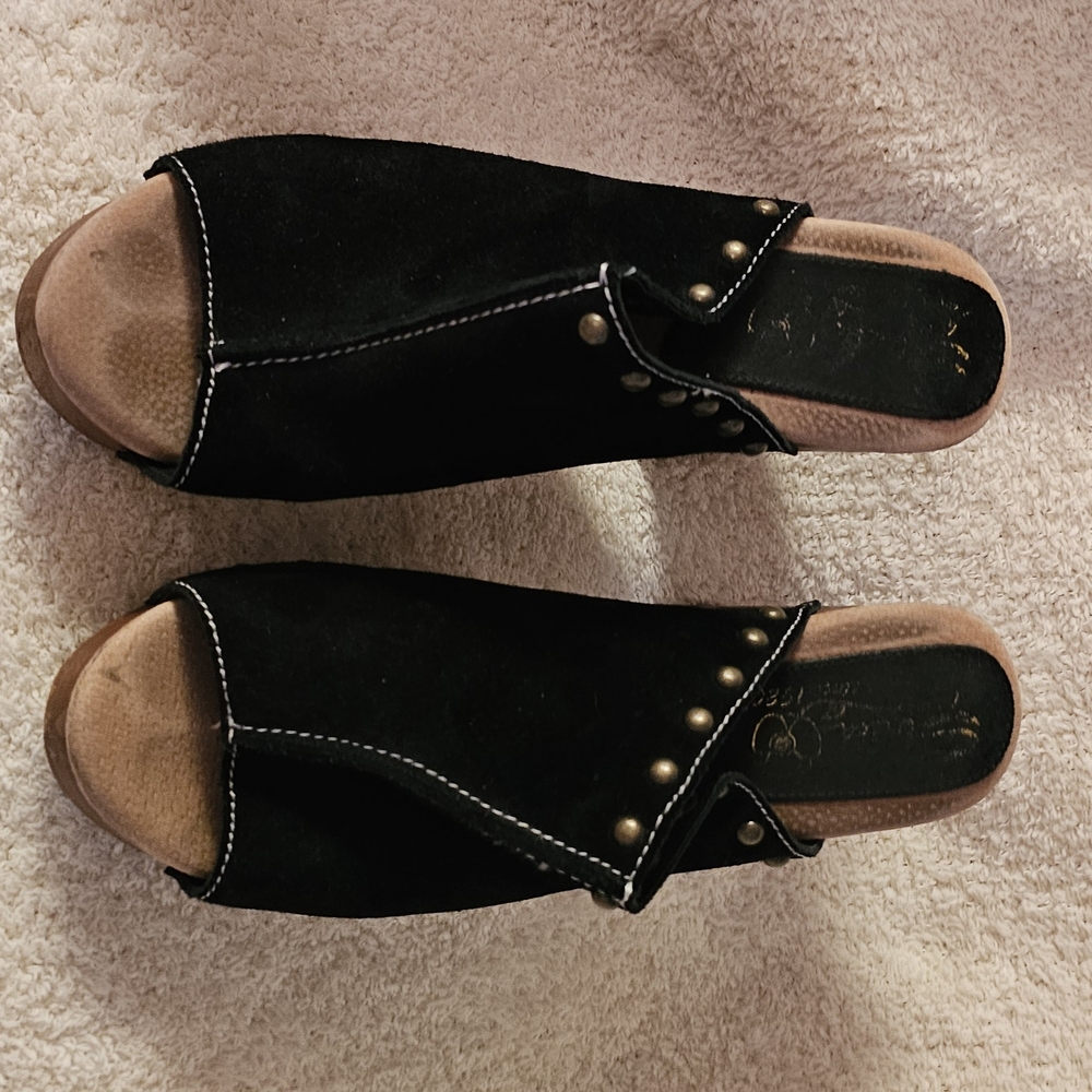 Sbicca Black Mules with Gold Studs
